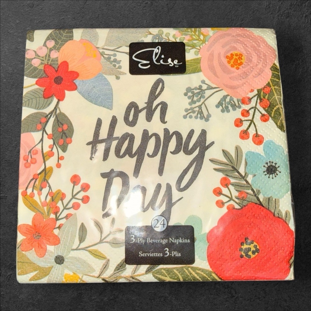 Elise Oh Happy Day 3-Ply Beverage Napkins 24ct Floral Party Decor